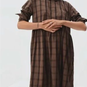 Everlane Trapeze Plaid Brown Dress